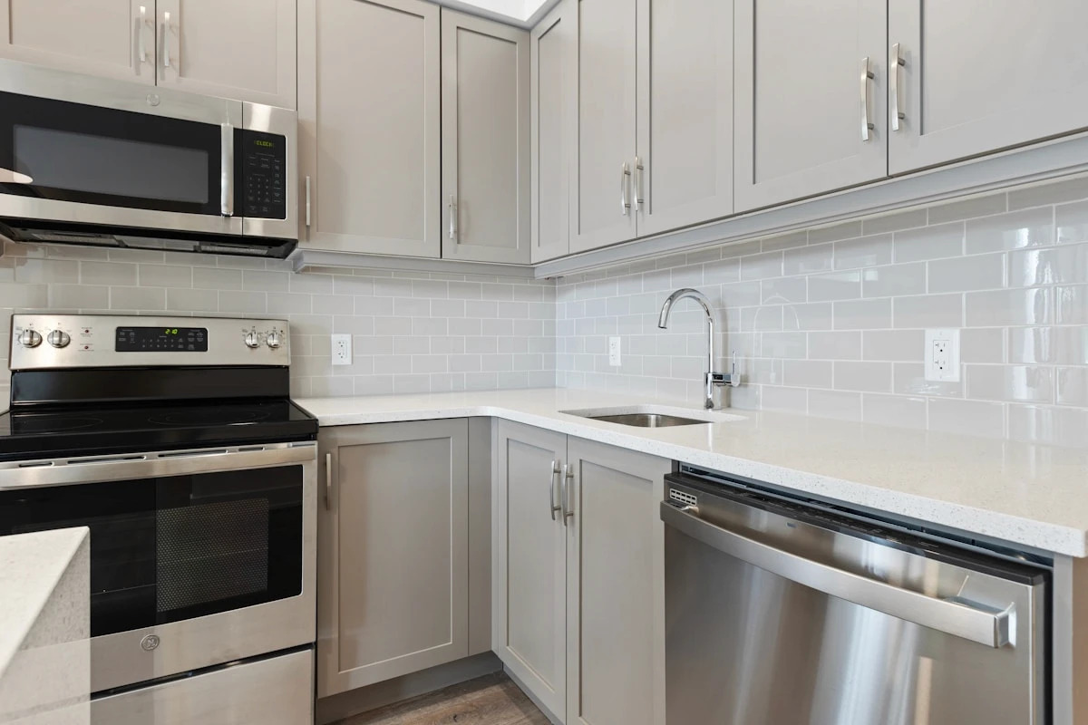 Gas range and oven in a kitchen